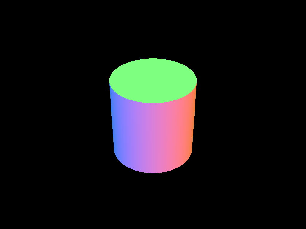 A cylinder rendered with its normals as its color