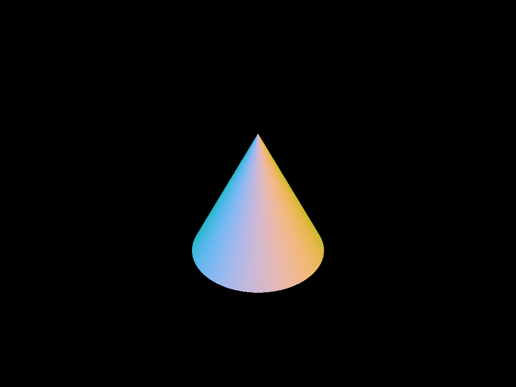 A cone rendered with its normals as its color