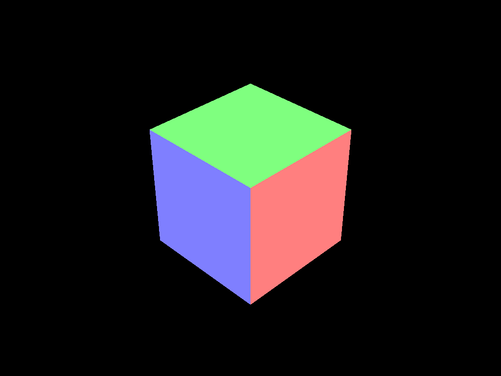 A cube rendered with its normals as its color